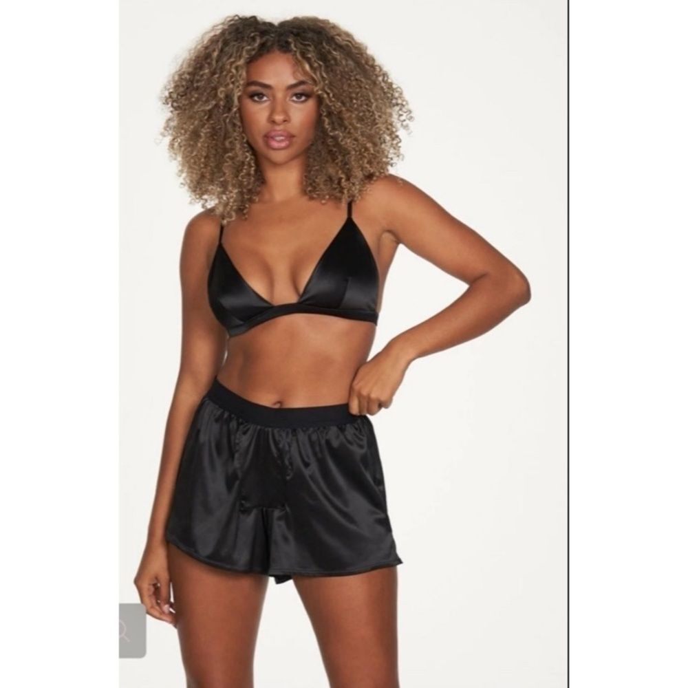 NWT Frederick's of Hollywood Ginny 2 Pc Sleep Set Black Satin Womens Medium